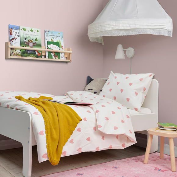 IKEA BARNDRÖM BARNDROM Duvet Cover & Pillowcase, Heart Pattern White/Pink, Twin - Picture 3 of 6